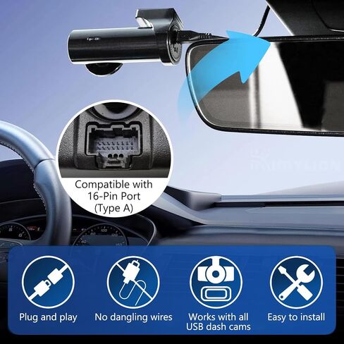 16-Pin Dash Cam Power Adapter for Ford & Lincoln Vehicles | Rearview Mirror USB Power for F-150 F-250 F-350 Explorer Bronco and More, Hidden Wiring, No Fuse Tap in Saudi Arabia