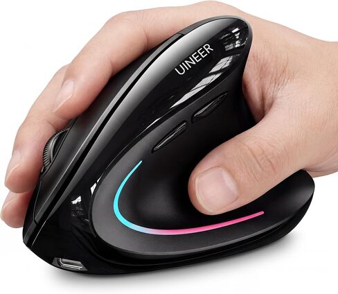 Uineer Vertical Ergonomic Mouse, Wireless Bluetooth Mouse, 3-Device | Switch among 3 devices via dual Bluetooth and 2.4G; rechargeable with 7-color ambient lighting. in Saudi Arabia