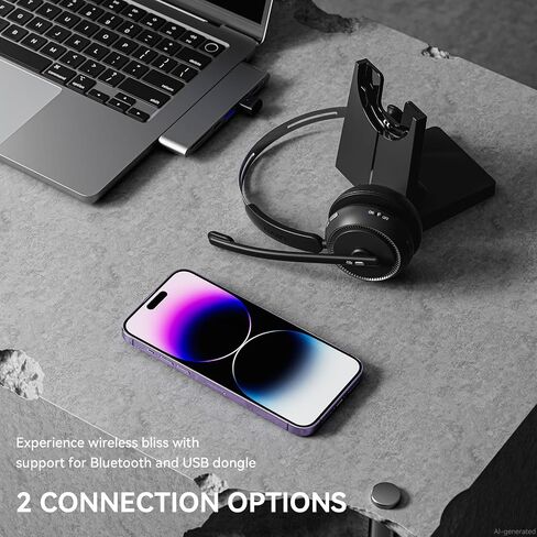 LEVN Wireless Headset 5.2 for Call Center, BluetoothHeadphones with Mic for Work(Noise Cancelling), 65 HoursWoktime & Mute Button,Wireless Headset for Work fromHome/Office/PC/Computer/Laptop(Black) in Saudi Arabia