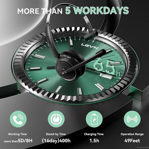 LEVN Wireless Headset 5.2 for Call Center, BluetoothHeadphones with Mic for Work(Noise Cancelling), 65 HoursWoktime & Mute Button,Wireless Headset for Work fromHome/Office/PC/Computer/Laptop(Black) in Saudi Arabia