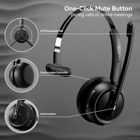 LEVN Wireless Headset 5.2 for Call Center, BluetoothHeadphones with Mic for Work(Noise Cancelling), 65 HoursWoktime & Mute Button,Wireless Headset for Work fromHome/Office/PC/Computer/Laptop(Black) in Saudi Arabia