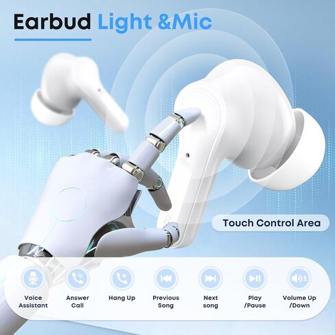 Wireless Earbuds Bluetooth 5.4 Headphones, Noise Cancelling Mic Ear Buds with 50H Playback, LED Digital Display, IPX7 Waterproof Earphones for Office(Bright White) in Saudi Arabia