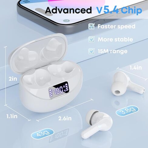Wireless Earbuds Bluetooth 5.4 Headphones, Noise Cancelling Mic Ear Buds with 50H Playback, LED Digital Display, IPX7 Waterproof Earphones for Office(Bright White) in Saudi Arabia