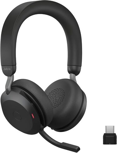 Jabra Evolve2 75 PC Wireless Headset with 8-Microphone Technology - Dual Foam Stereo Headphones with Advanced Active Noise Cancelling, USB-C Bluetooth Adapter and MS Teams-Compatibility - Black in Saudi Arabia