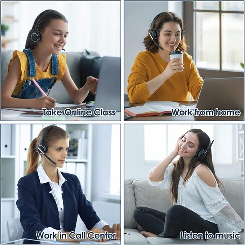 سماعة رأس لاسلكية مطورة من PrancyBt مع ميكروفون للعمل، سماعة بلوتوث مع ميكروفون عازل للضوضاء مع دونجل، قاعدة شحن وكتم صوت الميكروفون، سماعات رأس لاسلكية للعمل من المنزل/الكمبيوتر/الكمبيوتر in Kuwait