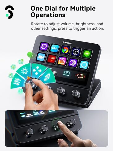 SOOMFON Stream Controller Studio Deck 10 Macro Keys, 4 Dials, 1 Touch Strip | 10 LCD Buttons, Touch Strip Display, 4 Multifunction Dials to Trigger Actions, Compatible with OBS, Twitch, Discords, Youtube in Saudi Arabia