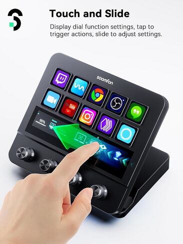 SOOMFON Stream Controller Studio Deck 10 Macro Keys, 4 Dials, 1 Touch Strip | 10 LCD Buttons, Touch Strip Display, 4 Multifunction Dials to Trigger Actions, Compatible with OBS, Twitch, Discords, Youtube in Saudi Arabia