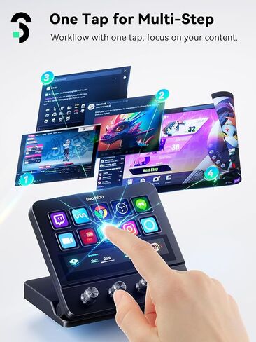 SOOMFON Stream Controller Studio Deck 10 Macro Keys, 4 Dials, 1 Touch Strip | 10 LCD Buttons, Touch Strip Display, 4 Multifunction Dials to Trigger Actions, Compatible with OBS, Twitch, Discords, Youtube in Saudi Arabia