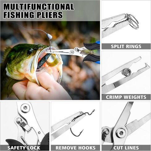 Fishing Tool Kit, 50 Pieces Fishing Gear, Fishing Pliers with Lanyard, Fillet Knife, Fish Lip Gripper, Fly Ice Fishing Hook Extractor, Anti-Cutting Gloves, Fishing Lures Baits Accessories in Saudi Arabia