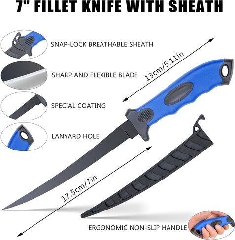 Fishing Tool Kit, 50 Pieces Fishing Gear, Fishing Pliers with Lanyard, Fillet Knife, Fish Lip Gripper, Fly Ice Fishing Hook Extractor, Anti-Cutting Gloves, Fishing Lures Baits Accessories in Saudi Arabia
