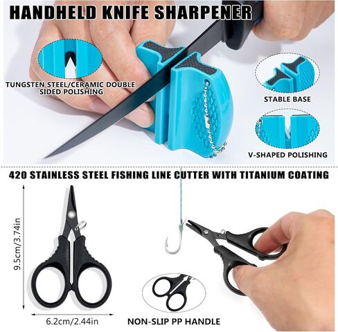 Fishing Tool Kit, 50 Pieces Fishing Gear, Fishing Pliers with Lanyard, Fillet Knife, Fish Lip Gripper, Fly Ice Fishing Hook Extractor, Anti-Cutting Gloves, Fishing Lures Baits Accessories in Saudi Arabia