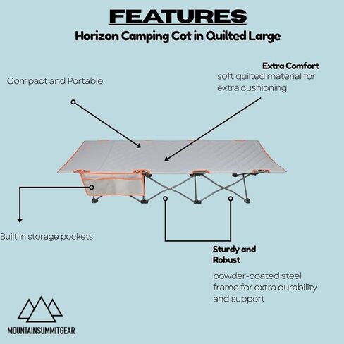 MOUNTAIN SUMMIT GEAR Horizon Camping Cot in Quilted Large or EZ Setup, 300 lb Capacity, Easy Fold Steel Frame with Carry Bag in Saudi Arabia