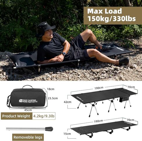 BISINNA Camping Cot for Adults Lightweight Folding Sleeping Cots | Height Adjustable,Support 330lbs,Aluminum Frame,Quick Setup,Portable Camping Bed with Carry Bag Army Sleeping Bed for Outdoor in Saudi Arabia
