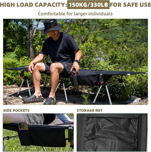 BISINNA Camping Cot for Adults Lightweight Folding Sleeping Cots | Height Adjustable,Support 330lbs,Aluminum Frame,Quick Setup,Portable Camping Bed with Carry Bag Army Sleeping Bed for Outdoor in Saudi Arabia