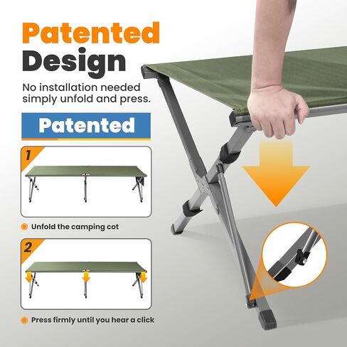 Join Nature Oversized Camping Cot for Adults - Non-Assemble Folding Camping Bed Extra Wide for Outdoor, Support up to 6.9ft or 450lbs, with Storager Bag, 82" L x 32" W(Green) in Saudi Arabia