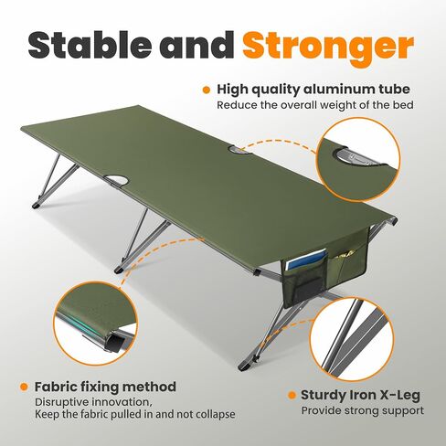 Join Nature Oversized Camping Cot for Adults - Non-Assemble Folding Camping Bed Extra Wide for Outdoor, Support up to 6.9ft or 450lbs, with Storager Bag, 82" L x 32" W(Green) in Saudi Arabia