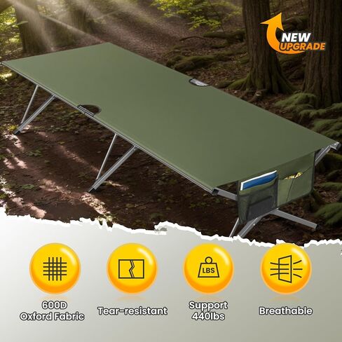 Join Nature Oversized Camping Cot for Adults - Non-Assemble Folding Camping Bed Extra Wide for Outdoor, Support up to 6.9ft or 450lbs, with Storager Bag, 82" L x 32" W(Green) in Saudi Arabia