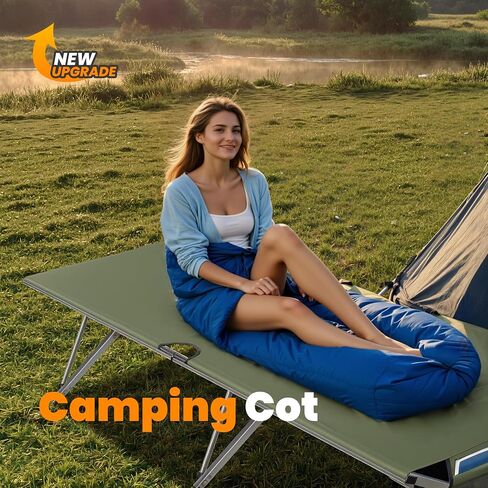 Join Nature Oversized Camping Cot for Adults - Non-Assemble Folding Camping Bed Extra Wide for Outdoor, Support up to 6.9ft or 450lbs, with Storager Bag, 82" L x 32" W(Green) in Saudi Arabia