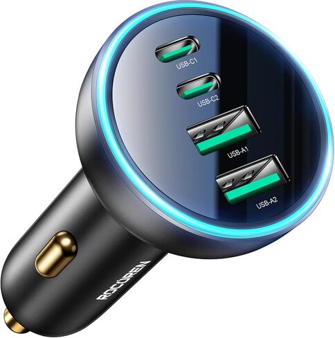 Rocoren 70W 4‑Port PD USB C Fast Car Charger Cigarette Lighter Adapter | For Multiple Devices, USBC Phone Charger Compatible with iPhone 17/17 Air/16/15 Pro Max, Samsung S25, Pixel in Saudi Arabia