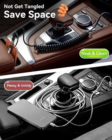 Miger Coiled USB C Cable,60W Short USB C to USB C Cable Fast Charging Cord | 2Pack 4Ft Carplay Car Charger Type C and Lightning Cable 2 in 1 for iPhone 17/16/15/14/13/12/11/iPad/AirPods/MacBook/Samsung in Saudi Arabia