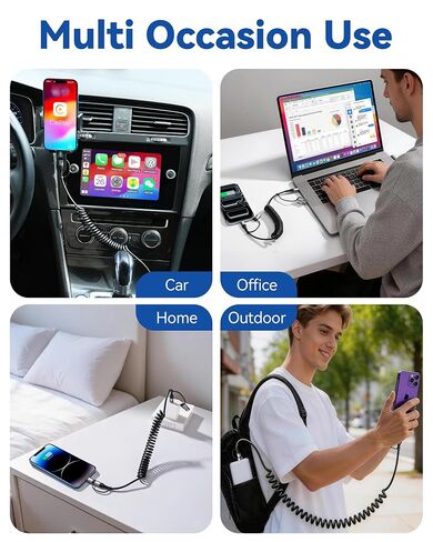 Miger Coiled USB C Cable,60W Short USB C to USB C Cable Fast Charging Cord | 2Pack 4Ft Carplay Car Charger Type C and Lightning Cable 2 in 1 for iPhone 17/16/15/14/13/12/11/iPad/AirPods/MacBook/Samsung in Saudi Arabia