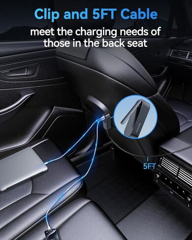 Rocoren 105W 6‑Port PD USB‑C Car Charger with 5FT Cable, Travel Essentials | Cigarette Lighter Adapter Powers Multiple Devices At Once, Car Accessory For Road Trips And Compatible With IPhone 17/16 in Saudi Arabia