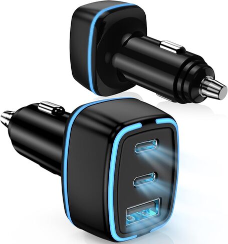 USB C Car Charger, 3 Port PD Super Mini Cigarette Lighter Adapter, 2Pack USB-C & A Fast Car Charging for iPhone 16/15 Pro Max, Galaxy S25/S24, iPad, Pixel, Android Phones,Travel Essentials for Men in Saudi Arabia
