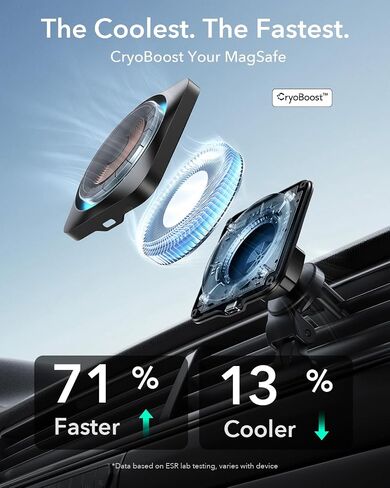 ESR for MagSafe Car Mount Charger 15W with CryoBoost for iPhone 17-12 | Phone Cooling Magnetic Wireless Car Charger, Air Vent & Dashboard Mount, Fast Charger for, S26/S25, Pixel 10 in Saudi Arabia