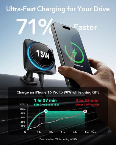 ESR for MagSafe Car Mount Charger 15W with CryoBoost for iPhone 17-12 | Phone Cooling Magnetic Wireless Car Charger, Air Vent & Dashboard Mount, Fast Charger for, S26/S25, Pixel 10 in Saudi Arabia