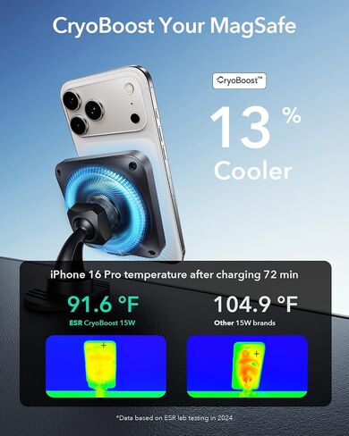 ESR for MagSafe Car Mount Charger 15W with CryoBoost for iPhone 17-12 | Phone Cooling Magnetic Wireless Car Charger, Air Vent & Dashboard Mount, Fast Charger for, S26/S25, Pixel 10 in Saudi Arabia