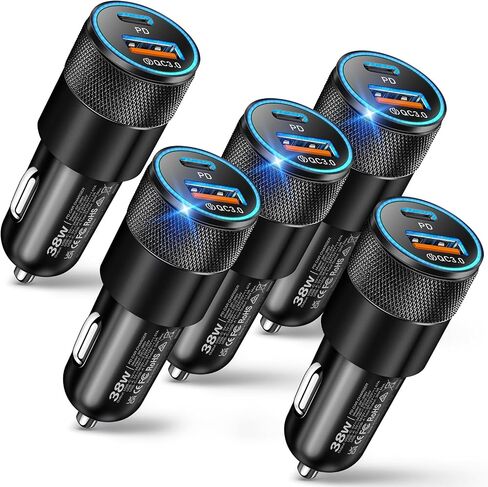 Car Charger, 5Pack 38W Dual Ports USB-C+USB-A Cigarette Lighter Adapter | Fast Charging Car Phone Charger for iPhone 17 Pro Max 16 16e 15 14, Samsung S24, Pixel Cargador para Carro Phone Plug in Saudi Arabia