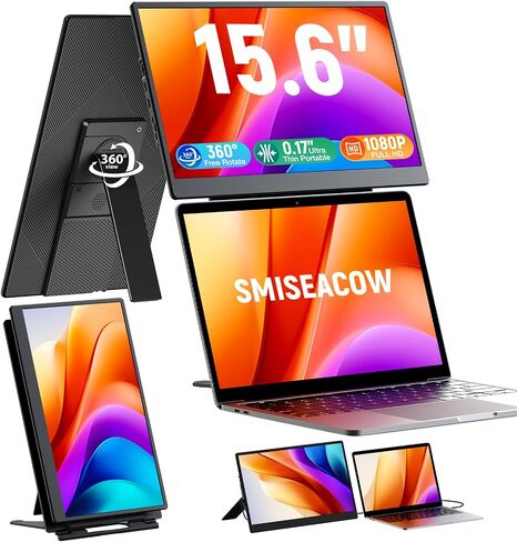 SMISEACOW Laptop Screen Extender, 15.6" Fhd 1080p Portable Monitor with Dual Stands | Smart Display Controls, Dual Stand Options, USB-C/Hdmi & Vesa 75x75 for Stacked, Remote Work and Travel in Saudi Arabia