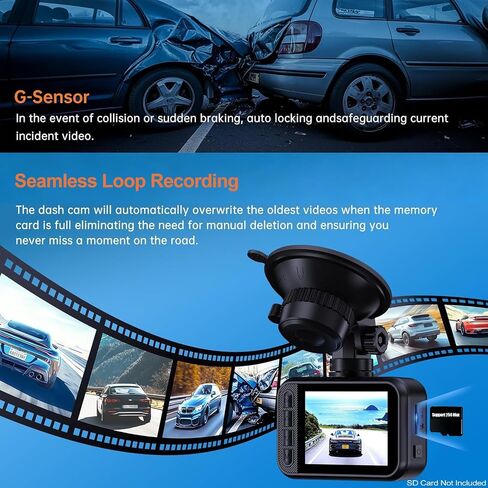 Dash Cam Front and Rear for Cars, 2.5K+1080P Dual Camera with 2" Screen | WDR Night Vision, 170° Lens, G-Sensor, Loop Recording, 360° Mount, Mini Design, 256GB Max, 24H Parking, SD Card Not Included in Saudi Arabia