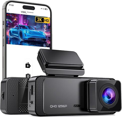 Veement 1296P Dash Cam Front, WiFi Dash Camera for Cars with App | V300 Mini Hidden Design, Night Vision, 170° Lens, Loop Recording, G-Sensor, 256GB Max, Card Not Included, Hardwire Required in Saudi Arabia