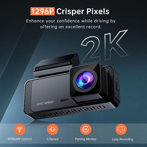Veement 1296P Dash Cam Front, WiFi Dash Camera for Cars with App | V300 Mini Hidden Design, Night Vision, 170° Lens, Loop Recording, G-Sensor, 256GB Max, Card Not Included, Hardwire Required in Saudi Arabia