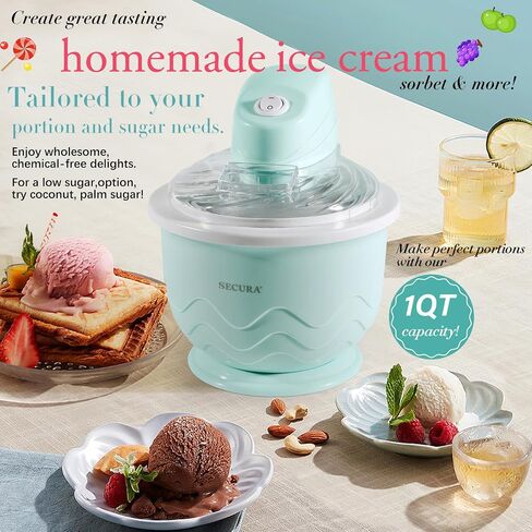 Secura Ice Cream Maker, DIY Visualization Electric for Gelato & Sorbet 1QT in Saudi Arabia