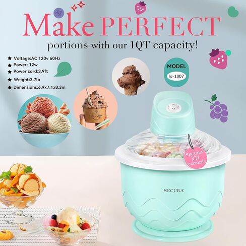 Secura Ice Cream Maker, DIY Visualization Electric for Gelato & Sorbet 1QT in Saudi Arabia