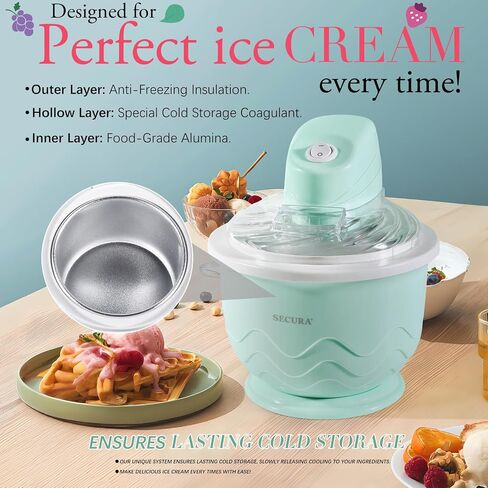 Secura Ice Cream Maker, DIY Visualization Electric for Gelato & Sorbet 1QT in Saudi Arabia