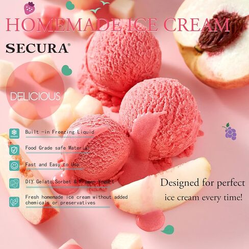 Secura Ice Cream Maker, DIY Visualization Electric for Gelato & Sorbet 1QT in Saudi Arabia