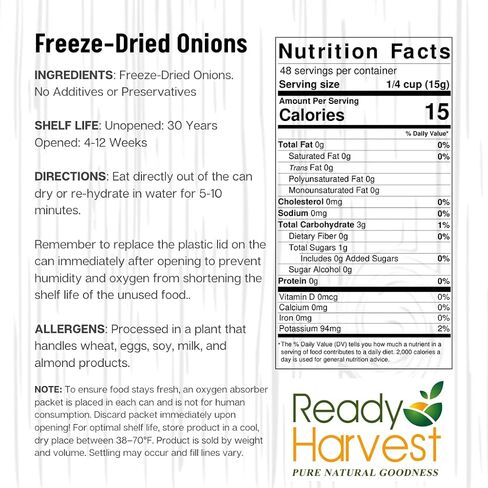 Ready Harvest Freeze-Dried Yellow Onions Dried Onions Minced Emergency Supplies Survival Emergency Rations #10 Can 25-Year Shelf Life 11.34 oz in Saudi Arabia