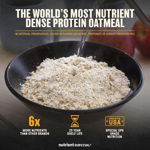 High Protein Oatmeal Instant, Hearty Apple Cinnamon, Freeze Dried Prepper Supplies & Emergency Food Supply, 40 Essential Nutrients, Gluten Free, Shelf Stable Up to 25 Years, One Can, 18 Servings in Saudi Arabia