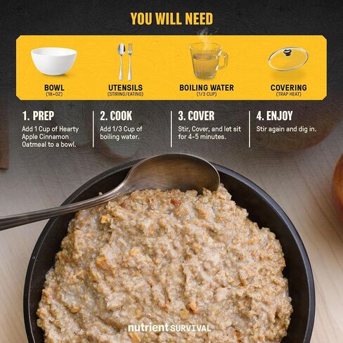 High Protein Oatmeal Instant, Hearty Apple Cinnamon, Freeze Dried Prepper Supplies & Emergency Food Supply, 40 Essential Nutrients, Gluten Free, Shelf Stable Up to 25 Years, One Can, 18 Servings in Saudi Arabia