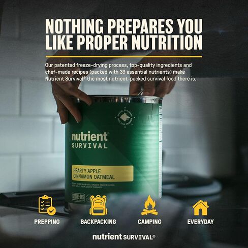 High Protein Oatmeal Instant, Hearty Apple Cinnamon, Freeze Dried Prepper Supplies & Emergency Food Supply, 40 Essential Nutrients, Gluten Free, Shelf Stable Up to 25 Years, One Can, 18 Servings in Saudi Arabia
