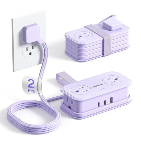 Travel Power Strip, SMALLRT Extension Cord with Multiple Outlets, 6.5FT Wrapped Extension Flat Plug Power Strip with 4 AC Outlets for Travel, Hotel, Cruise Approved, No Surge Protection, Pink in Saudi Arabia