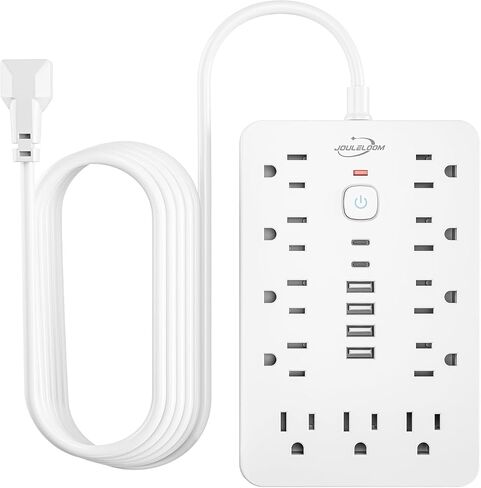 JouleLoom 6 FT Flat Plug Surge Protector Power Strip,11 Multiple AC Outlets with 6 USB Ports (2 USB C), 6 Feet Extension Cord, 1250W/10A, One Touch Switch Button, 17 in 1 Compact powerstrip in Kuwait