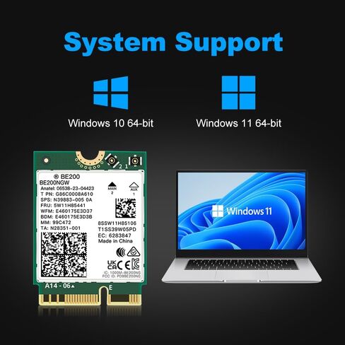 FENVI BE200NGW WiFi 7 Wireless Card,5800Mbps Tri-Band 6GHz/5GHz/2.4GHz with Intel BE200, Bluetooth 5.4,M.2 2230 E-Key for Intel 12th Gen+ Gaming Laptop PC, 8K Streaming Network Adapter in Saudi Arabia