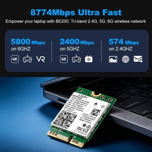 FENVI BE200NGW WiFi 7 Wireless Card,5800Mbps Tri-Band 6GHz/5GHz/2.4GHz with Intel BE200, Bluetooth 5.4,M.2 2230 E-Key for Intel 12th Gen+ Gaming Laptop PC, 8K Streaming Network Adapter in Saudi Arabia