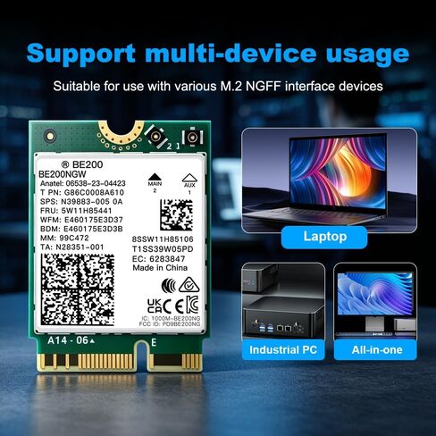 FENVI BE200NGW WiFi 7 Wireless Card,5800Mbps Tri-Band 6GHz/5GHz/2.4GHz with Intel BE200, Bluetooth 5.4,M.2 2230 E-Key for Intel 12th Gen+ Gaming Laptop PC, 8K Streaming Network Adapter in Saudi Arabia