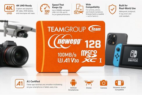 NEWEGG microSDXC A1 Card, Read Speed up to 100 MB/s, 128GB for Cameras, Drons, and Android Smartphones, 4K UHD U3 V30, TUSDX128GIV30A172 in Saudi Arabia