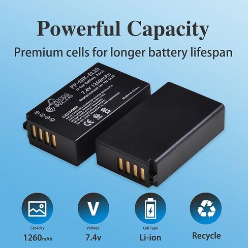 Pickle Power EN-EL20 EN-EL20a Battery and Charger Compatible with Nikon Coolpix P1000, P950, DL24-500, Coolpix A, 1 AW1, 1 J1, 1 J2, 1 J3, 1 S1, 1 V3 Digital Camera in Saudi Arabia